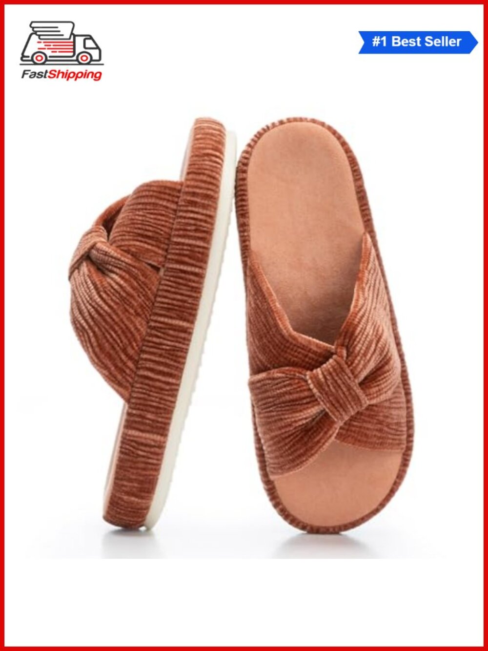 ✨ Chantomoo Women's Crossband Slippers Corduroy Open Toe Memory Foam Cozy House